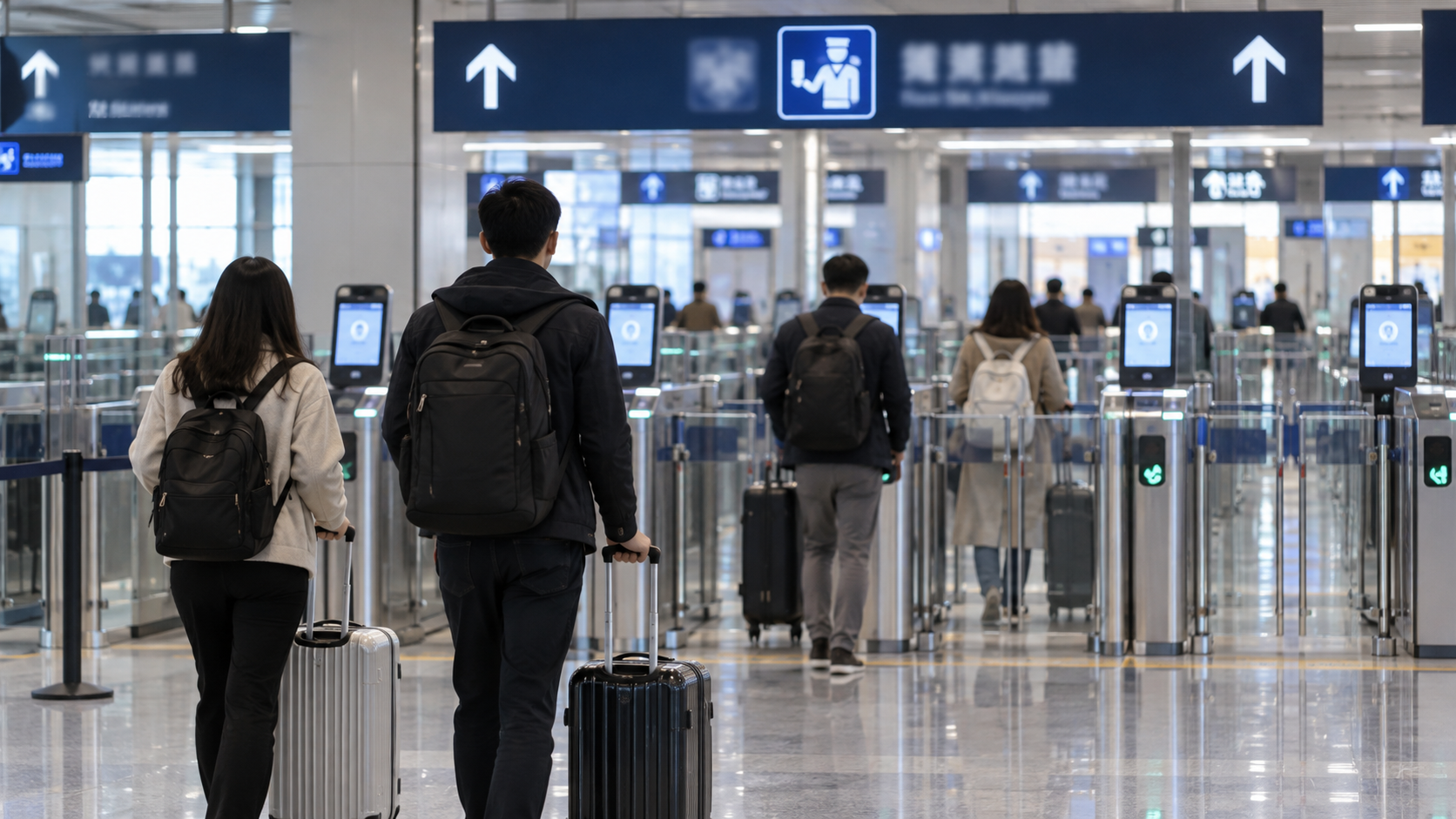旅客通過機場自動出入境查驗閘門的新聞示意圖