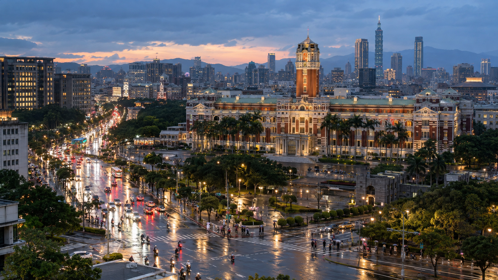 台北市區與總統府周邊夜景示意圖